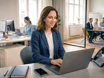 ITK-Lösungen für Unternehmen Menschen arbeiten an Laptops in einem Großraumbüro