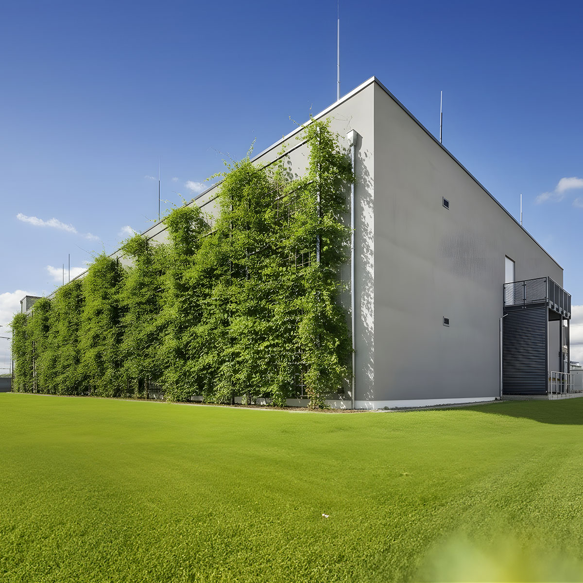 Ansicht der Fassadenbegrünung am Datacenter Hannover