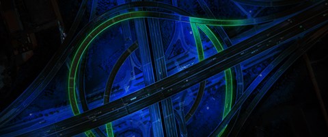 Interconnection-Autobahnkreuz-DE-CIX-Leipzig Digitales Autobahnkreuz in blauen und grünen Farben