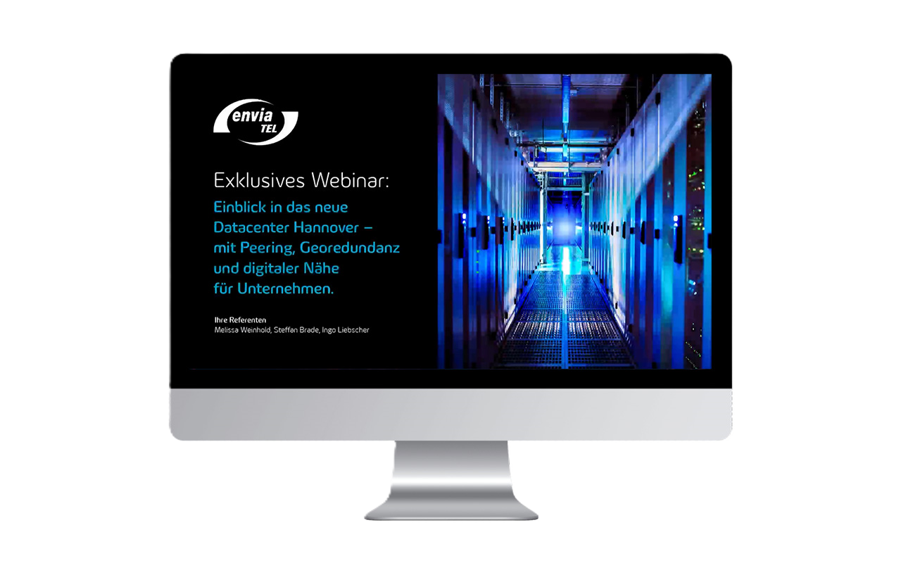 Monitor mit Datacenter Webcastaufblendung