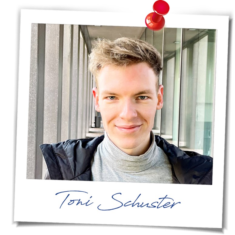 Porträt Werkstudent Toni Schuster Porträt Toni Schuster im Polaroid-Stil