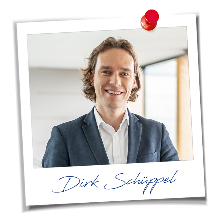 Porträt von Bereichsleiter und Prokurist Dirk Schüppel Porträt von Dirk Schüppel in Polaroid-Optik