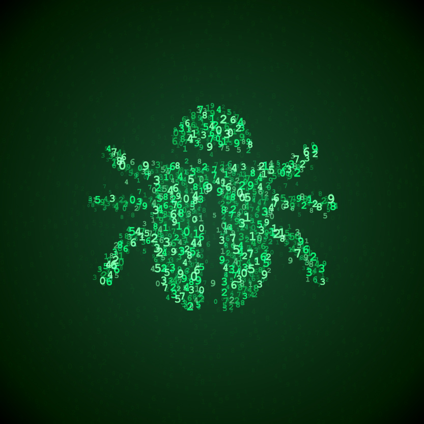 Grüner digitaler Bug auf einem Monitor.