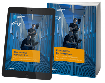Checkliste für Rechenzentren Cover des Whitepapers auf einem E-Book und einem Buch dargestellt