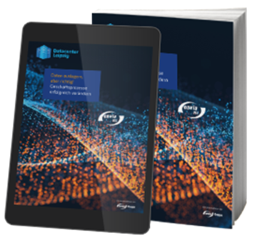 e-Book-Whitepaper externes Datenmanage Das Cover des Whitepapers 'Externes Datenmanagement', dargestellt auf einem E-Book und einem Buch