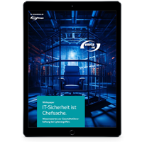 Tablet-Whitepaper- Chefsache-IT-Sicherheit Ein Tablet mit dem Cover des Whitepapers IT-Sicherheit ist Chefsache