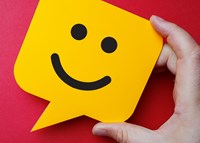 Bubble-Smiley-Danke Sprechblase mit dankbarem Smiley