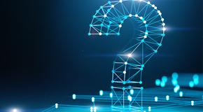 Häufige Fragen blau leuchtende Punkte sind zu einem Fragezeichen miteinander verbunden