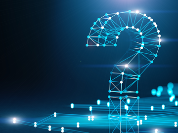 Häufige Fragen blau leuchtende Punkte sind zu einem Fragezeichen miteinander verbunden