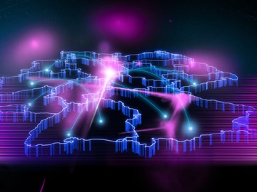 Network-union 3D-Grafik der geographischen Deutschlandkarte mit bunten Verbindungen innerhalb Deutschlands