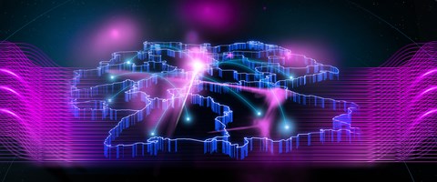Network-union 3D-Grafik der geographischen Deutschlandkarte mit bunten Verbindungen innerhalb Deutschlands
