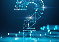 Häufige Fragen blau erleuchtetes Fragezeichen vor dunklem Hintergrund