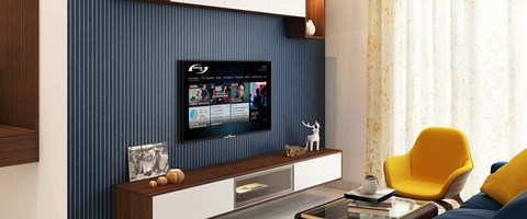 Highspeed im Wohnzimmer Wohnzimmer mit Fernseher und envia TEL Logo