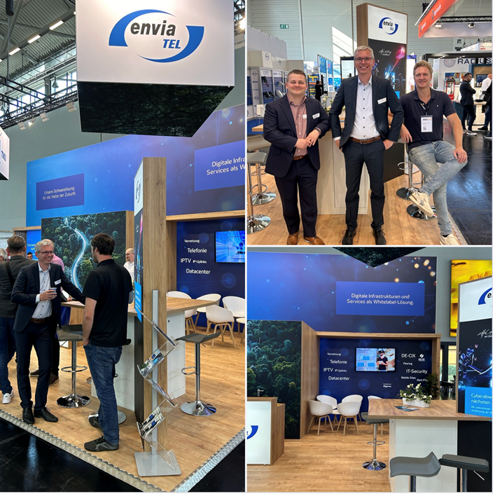 ANGA COM 2024 Collage Stand des Stands envia TEL auf der ANGA COM 2024