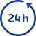 Blaues Piktogramm eines Kreises mit 24h Vermerk in der Mitte