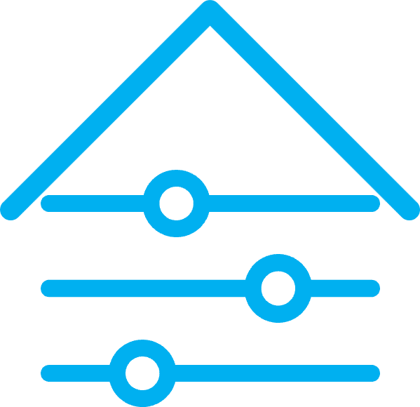 Blaues Dach mit Leitechniksymbolen darunter