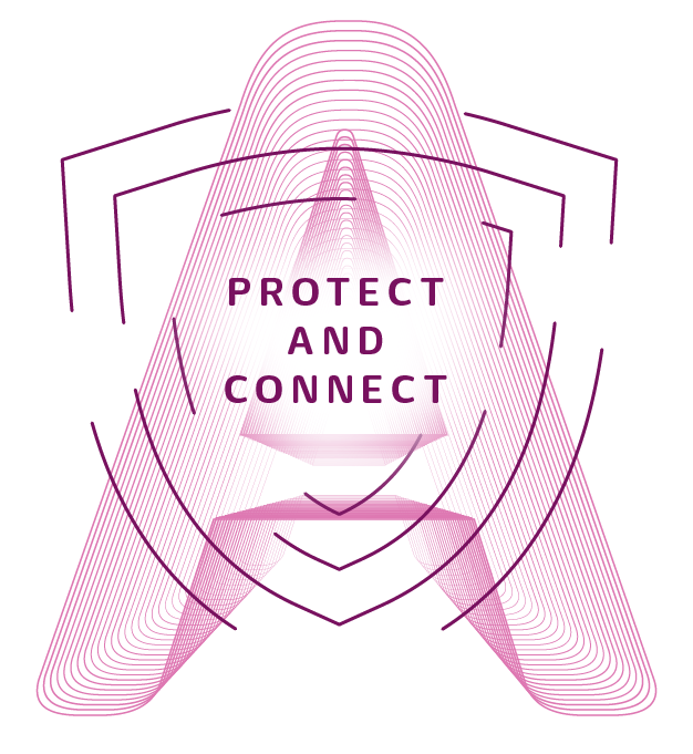 3D-Grafik des Buchstabens A mit Text und angedeutetem Schutzschild