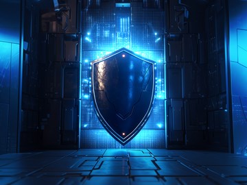 Cyber-Schild Cbyer-Schutzschild vor blauem Hintergrund