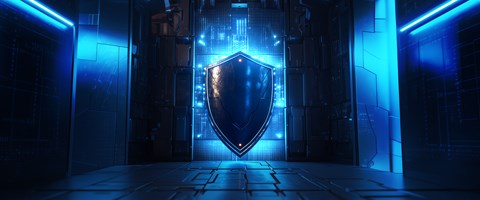 Cyber-Schild Cbyer-Schutzschild vor blauem Hintergrund