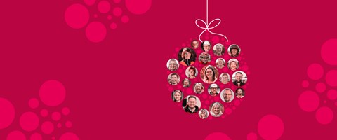 Adventskalender enviaM Gruppe 2021 Weihnachtskugel zeigt Porträts von envia-Mitarbeitern