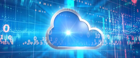 Cloud-Transformation Digitale Wolke auf blauem Hintergrund